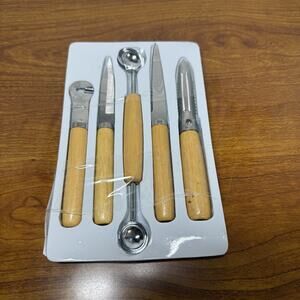 5pc Vintage Stainless Steel Wood Handle Garnishing HOAN Tool Fruit Vegetable Set